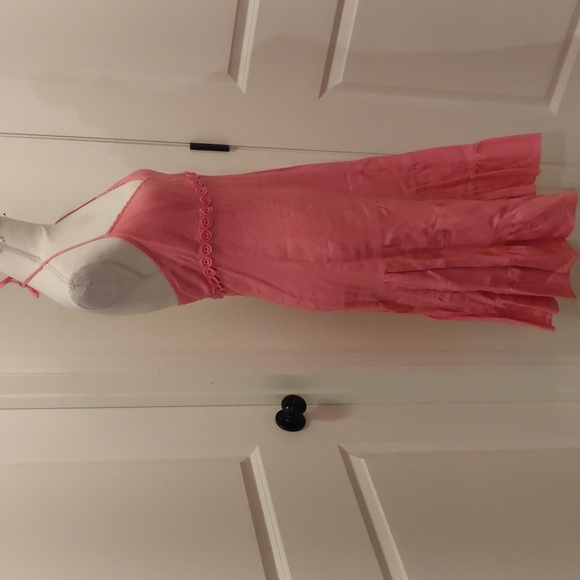 J. Crew Women's 4 Pink 100% Linen V-Neck Halter Midi Tie Dress Barbie Vintage - Picture 7 of 12